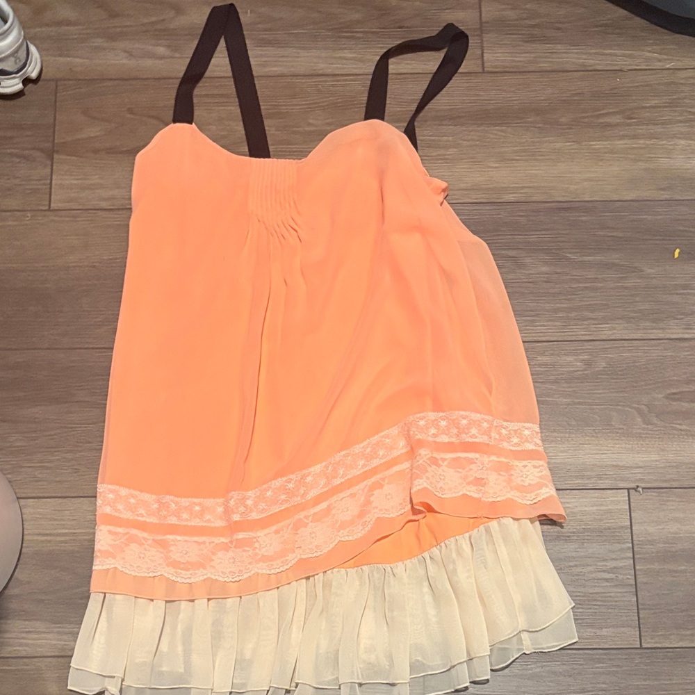 Victoria's Secret Peach Chiffon Sleep Chemise with Cream Ruffle